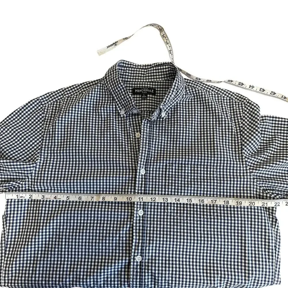 J. Crew Men's Navy/White Gingham Mercantile Flex Long Sleeve Button Down Size L